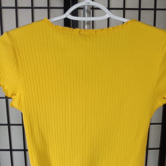 AMBIANCE Yellow Short Sleeve Ribbed Crop Women's Pullover Blouse XL - Picture 4 of 6